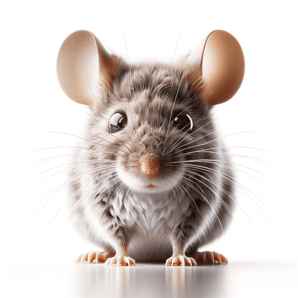 DALL·E 2023 12 26 18.33.48 Crie uma imagem hiper-realista e super detalhada de apenas um rato doméstico contra um fundo totalmente branco. O foco está exclusivamente no mouse